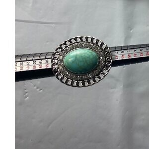 Turquoise Oval Ring Silver Tone Rope Edge Statement Ring size 7 Women